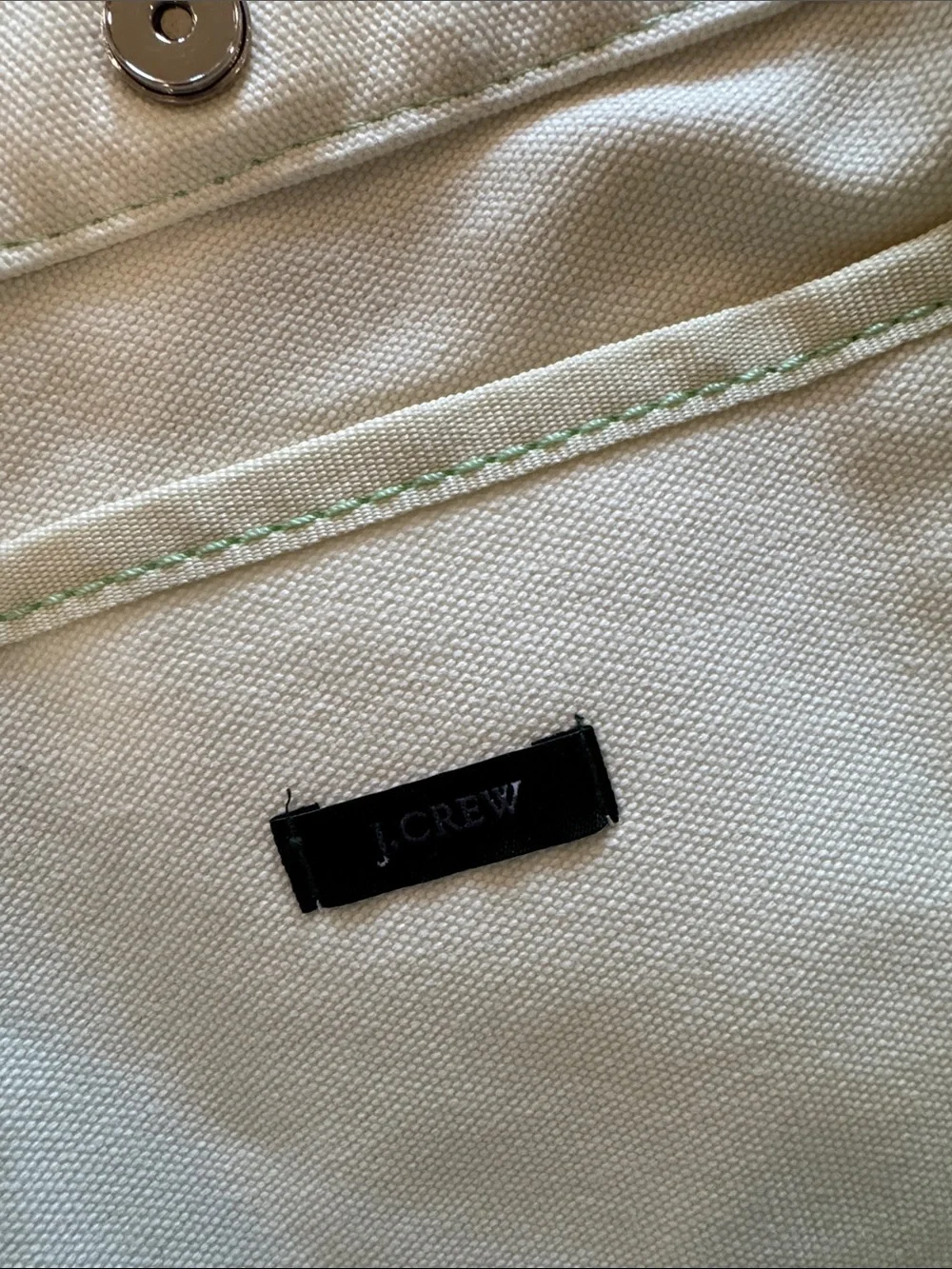 J. Crew Mint and White Striped Canvas Tote
